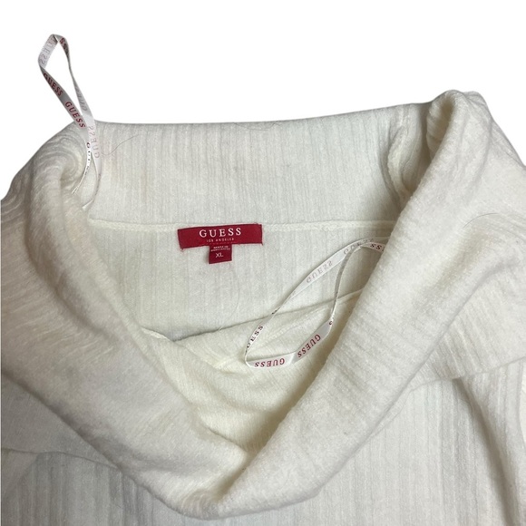 Guess KAIDA Off-Shoulder Ribbed Sweater in White Size XL - Picture 3 of 5